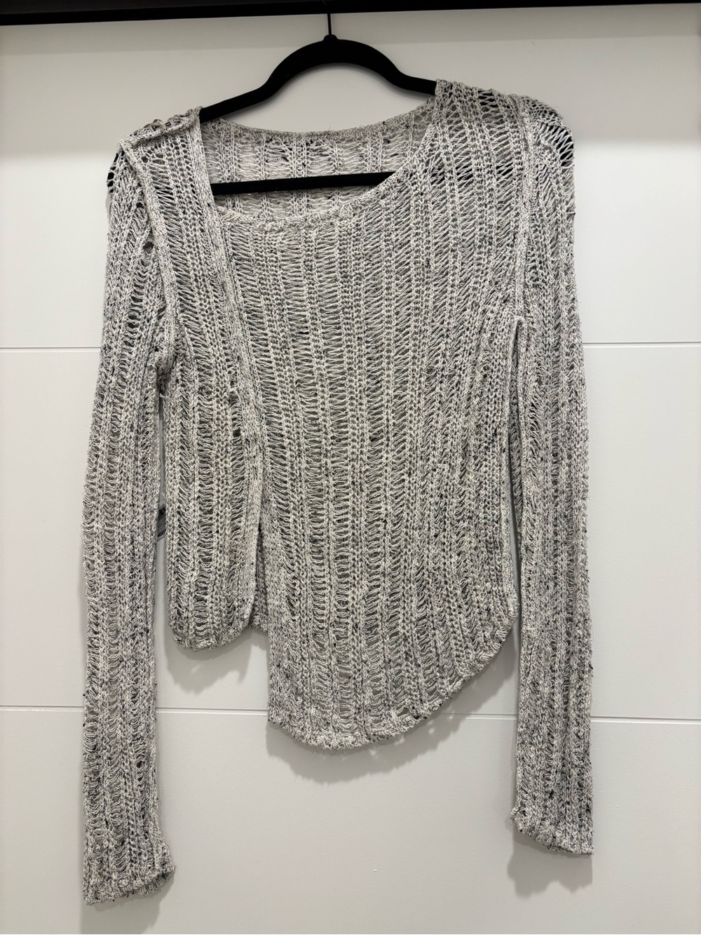 Zara Heather Gray Open-Knit Scoop Neck Sweater